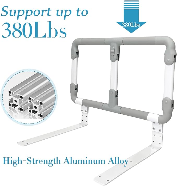 Folding Bed Rails for Elderly Seniors, Bed Assist Rail with Adjustable Heights for Easily Getting in or Out of Bed, Bed Rail Safety Bar, Fits King, Queen, Full, Twin, Medium