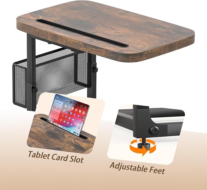 Fashion TV Tray Table with Large Tabletop, Adjustable Sofa Table with Storage Baskets, Strong Metal Frame, Tv Dinner Tray Table for TV Watching, Meals, Snacks (Square, Brown, 16.93inch x 12.6inch)