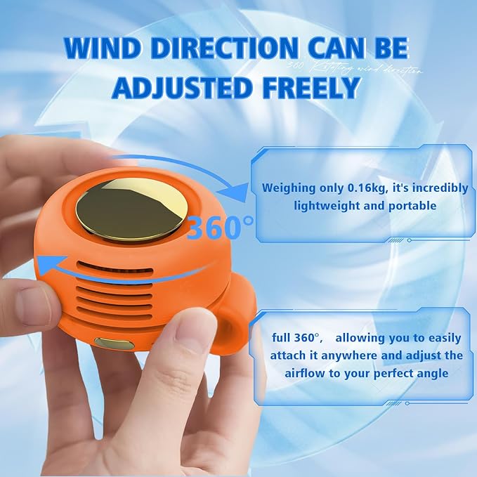 Portable Fan,2-in-1 Waist Clip On Bladeless, Ultra-Quiet Mini Personal Neck Fan 3 Speeds with 360°Adjustable Clip USB Rechargeable for Hiking,Office & Outdoor