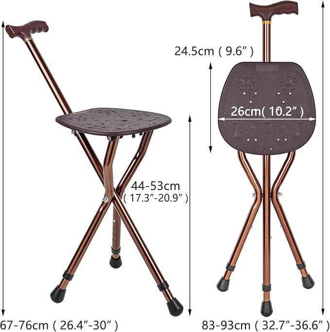 Cane with Seat for Men 265 lbs Capacity, Large Seat Board Height Adjustable Foldable Walking Cane with Seat, Cane and Chair Dual-use for Elderly Men, Adults and Convalescent People