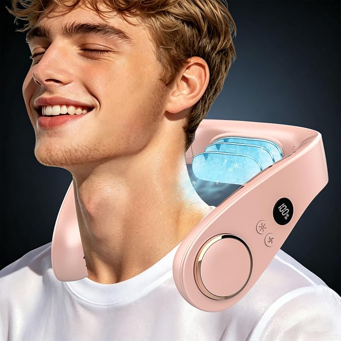 Neck Fan with Cooling Plate-24H Quiet Powerful Fans that Blow 5 Speed&Power LED Display-USB 5500mAh Bladeless Wearable Personal AC Cooler