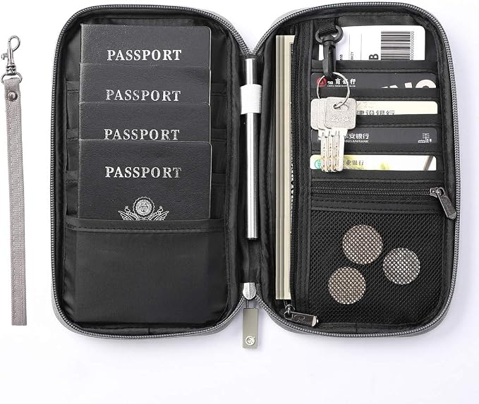 VanFn RFID Travel Passport Wallet, Family Passport Holder, Trip Document Organizer P.Travel Series (Nylon - Grey)