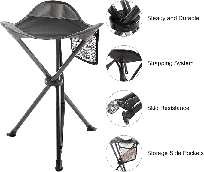 Portal Tall Folding Tripod Stool Portable Tripod Chair for Outdoor Camping | Portable Outdoor Design; Durable Construction; Easy Setup & Storage