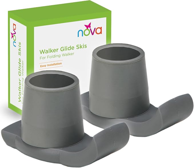 NOVA Walker Skis Glides for Folding Walkers 2 Skis, Universal Walker Accessories, Tennis Ball Replacement, Durable Easy-Glide Mobility Aid, One Pair (2 Skis), Gray