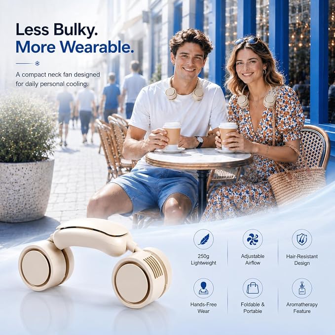 Cooling Neck Fan with Cooling Plate, Hands-Free Rechargeable | 8.8 oz wearable personal fan, adjustable airflow, 3 speeds, USB rechargeable; ideal for commuting, office and outdoor use