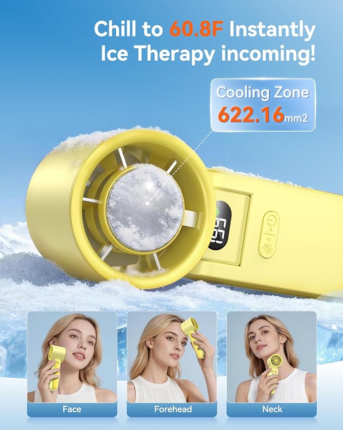 Portable Handheld Fan with Ice Cooler, 199 Speed Personal Fan,5500mAh Rechargeable,20H Cooling Time,20000 RPM Powerful Motor, Summer Essential for Travel/Outdoor/Office, Yellow