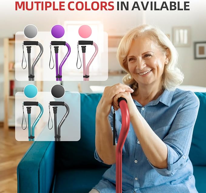 BeneCane Walking Cane for Men & Women Adjustable Cane with Offset Soft Cushioned Handle -Portable Lightweight Sturdy Mobility Walker Aid for Elderly, Seniors Collapsible Cane