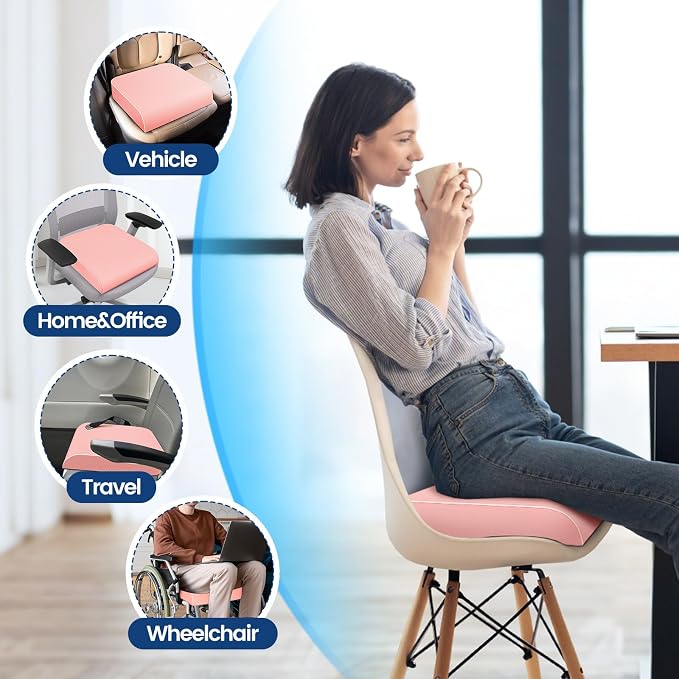 SweetSlubr Seat Cushion for Tailbone Pain Relief, Office Chair Cushion, Memory Foam Large Chair Pad with Non-Slip Cover for Soft Support at Office Chair, Car Seat, Airplane Pink/X-Large