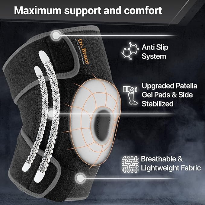 DR. BRACE ELITE Knee Brace with Side Stabilizers & Patella Gel Pads for Maximum Knee Pain Support and fast recovery for men and women-Please Check How To Size Video (X-Large, Mercury)