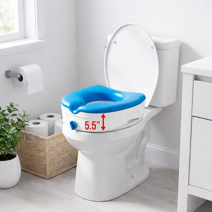 Platinum Health Soft-TOP 2.0 Deluxe Padded Raised Toilet Seat. Soft, Warm Padded Elevated Riser for Elongated/Round Toilets. Adds 5.5 Inches in Height for Safe Toileting. (no armrests) | Easier, Safer Sit & Stand at the Toilet - padded seat, tool-free ...