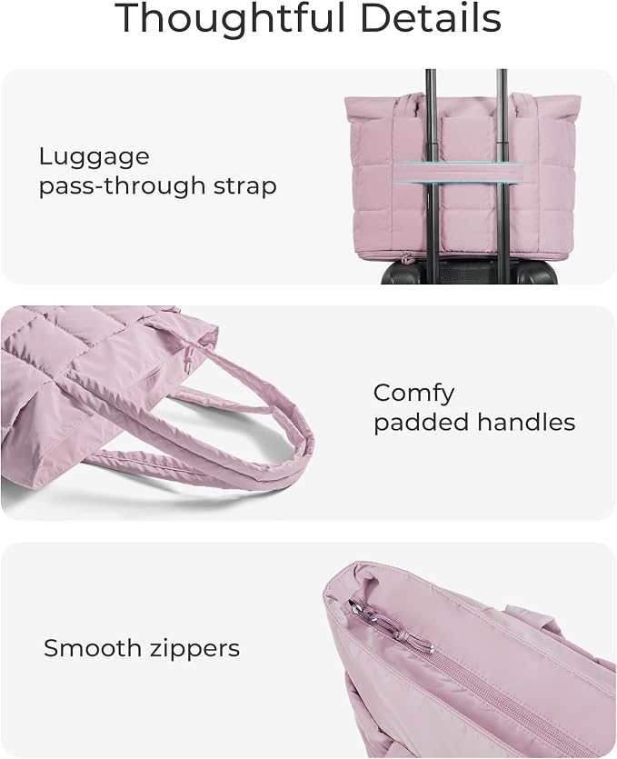BAGSMART Expandable Tote Bag for Women, Puffer Work Tote Handbag, Quilted Carry On Bag for Travel Gym