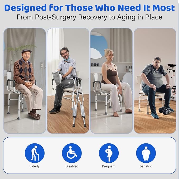 360° Swivel Shower Chair for Inside Shower, 500lbs Swivel Shower Chair with Arms and Back, Adjustable Height Shower Chair for Elderly and Disabled with Stable Non-Slip Design Bathroom Tub Stool