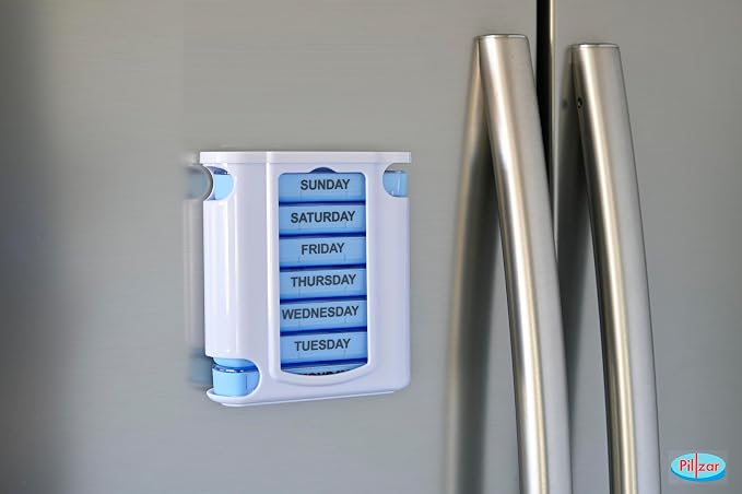 7 Day Pill Box Organizer, Hard Case with Embedded Magnet, 7 Stackable Trays, Perfect for Travel and Home Use.