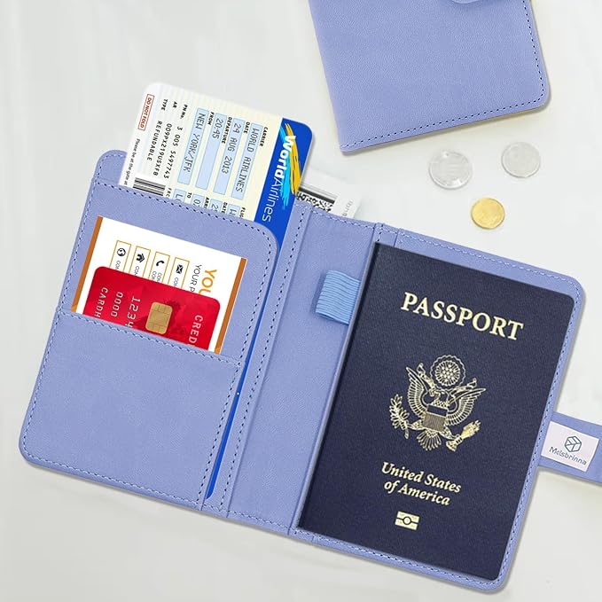 Melsbrinna Premium Leather Passport Holder Covers Case, Waterproof Rfid Blocking Travel Wallet Passport Holder with Pen Holder, Cute Passport Book for Women/Men