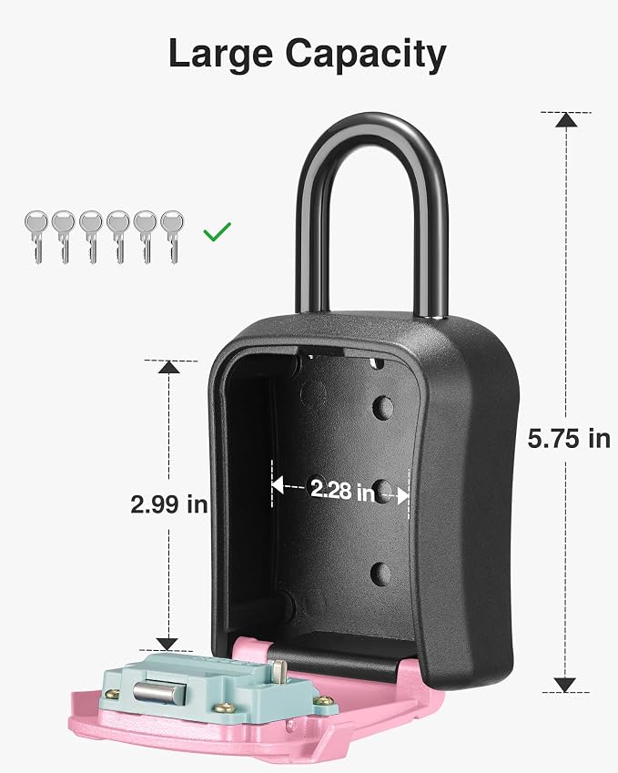 Puroma Lock Box, Key Lock Box Wall Mount & Portable Combination Lockbox with Resettable Code, Security Lockbox for Outside House Keys, Apartment Realtors Spare Keys Storage (1 Pack, Pink)