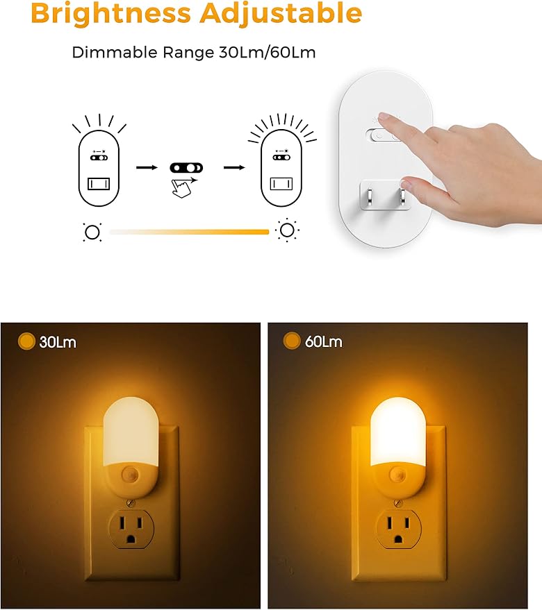 L LOHAS LED Motion Sensor Night Light, Amber Night Lights Plug into Wall,4P | Yellow Sleep Light,Motion Sensor Light Indoor,30/60LM,Motion Activated,Automatic Low Blue Nightlight,Bathroom Bedroom Hallway