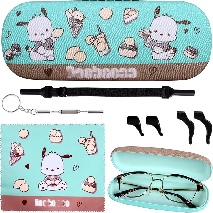 ADBGV Cute Stylish Hard Shell Eyeglasses Cases Protective Case Storage Box With Glasses Cloth Eyeglass Strap for Girl Teen