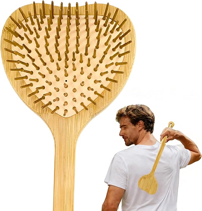 15.75" Heart‑Shaped Bamboo Back Scratcher with Airbag Cushion, Pure Wood | Airbag Cushion, elastic & gentle on skin; relieves itch and massages; ideal for women, men on back, shoulders and legs