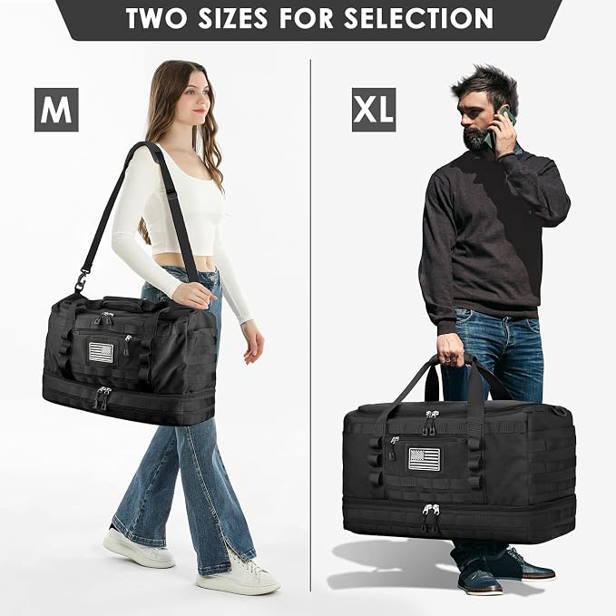 Travel Bag for Men Women, X-Large Gym Bag & Tactical Duffle Bags for Travel | Carry on with Toiletry Bag and Shoe Compartment, Weekender Overnight Duffel with Wet Pocket for Workout Medical, Black