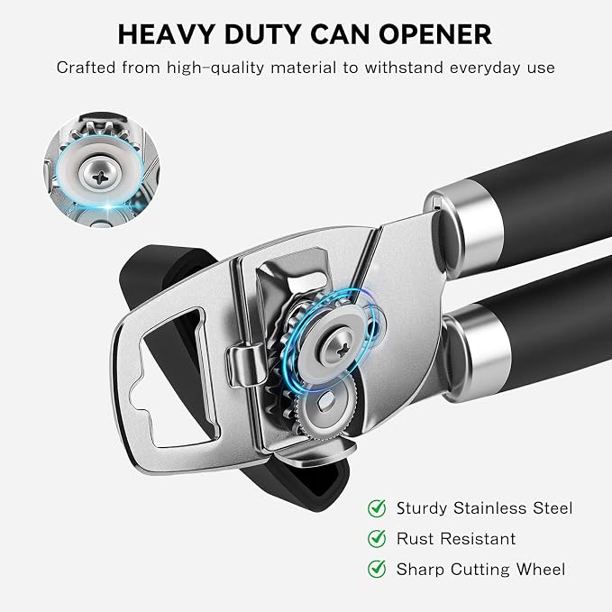 NileHome Smooth Edge Manual Can Opener, Sharp Steel Wheel Senior Friendly | Easy Turn Knob, Soft Grip Cushioned Handles, Heavy Duty, Commercial & Household Use, Manual Design