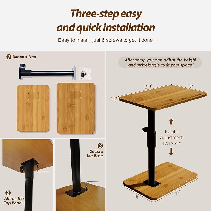 Couch Tray Table Adjustable Height/360 Swivel TV End Desk Sofa Armrest Side C Shaped Tables for Bed Stand Recliner Bedside Small Spaces, Living Room Bedroom, Portable Dining Desk for Coffee Eating