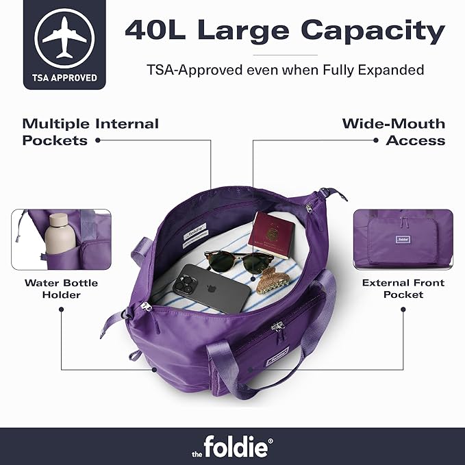 The Foldie Foldable Travel Bag for Women - 40L Weekender Bag with Multiple Pockets - Carry On Expendable Travel Bag
