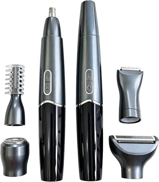 5-in-1 Rechargeable Nose & Ear Hair Trimmer - IPX7 Waterproof Dual Edge Grooming Kit for Men & Women, Perfect for Hair Removal of Nose, Eyebrows, Beard, Bikini, and Facial Hair (Space Gray)