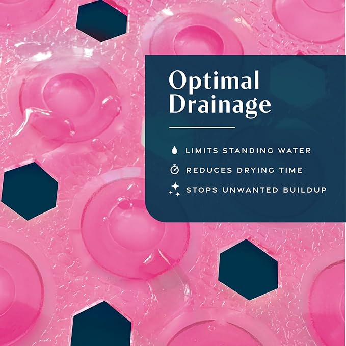 SlipX Solutions Power Grip 39x16 Bathtub & Shower Mat | Premium Non-Slip Bath Safety | Clear Pink