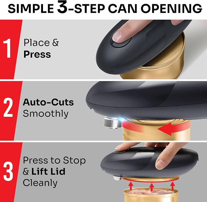 MUELLER HOME SmoothEdge Auto Electric Can Opener, Gray | Battery-Operated, One-Touch w Magnet Lid Lifter, Smooth-Edge Cut Technology, Portable Hands-Free Automatic