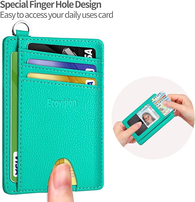 Slim Minimalist Front Pocket Wallet, RFID Blocking Credit Card Holder Wallet with Detachable D-Shackle for Men Women