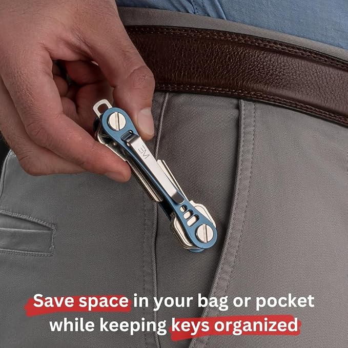 EM Compact Key Holder, Pocket Key Organizer, 14 Keys Key Bar | Fits 4.6 mm or larger keyholes only. Small hole keys like mailbox keys may not fit. Anti jingle, removable clip