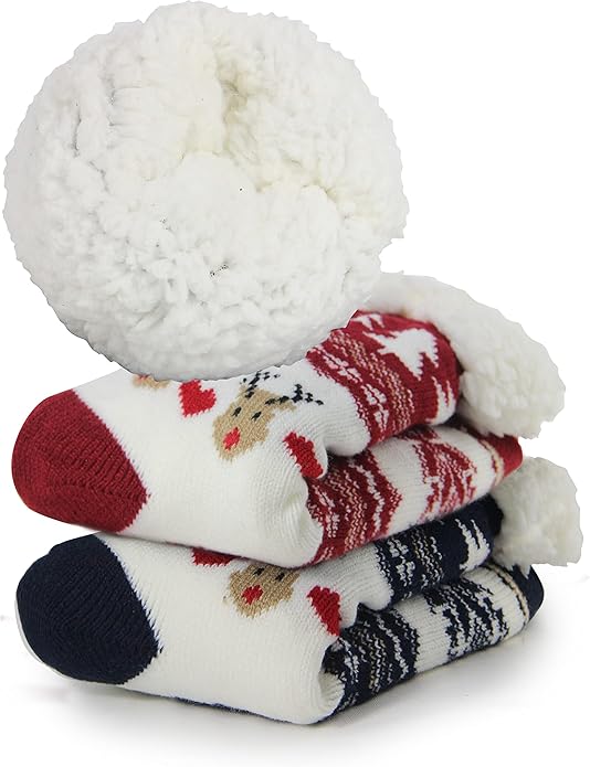 Slipper Socks for Women with Gripper - Winter Non Slip Thick Fuzzy Socks - Warm Cozy Christmas Gift