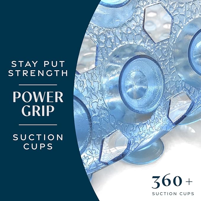 SlipX Solutions Power Grip Bathtub Safety Mat | Precision Grip Technology for Longer, Stronger, & Softer Wet Surface Protection | Clear Light Blue 39"x16"