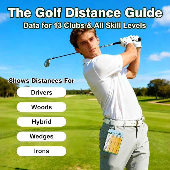 2 Pack Golf Club Distance Card, Waterproof Yardage Chart Card, Credit Card Size and Easy Carry, Quick Reference Guide with Clip, Golf Bag Accessories for Men Women Golfers | Durable、Hassle-Free、Pocket-Sized、Great Gift