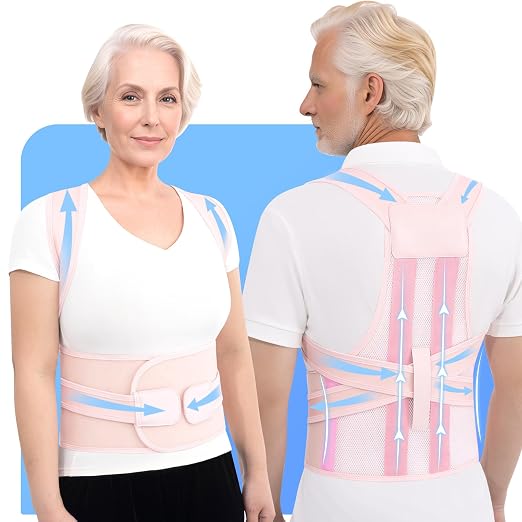 Back Brace Posture Corrector for Seniors Women and Men Upgraded Dynamic Traction Correction System Adjustable Shoulder Support Straightener Helps Reduce Upper Lower Back Pain Suitable for Hump Scoliosis Pink X-Large