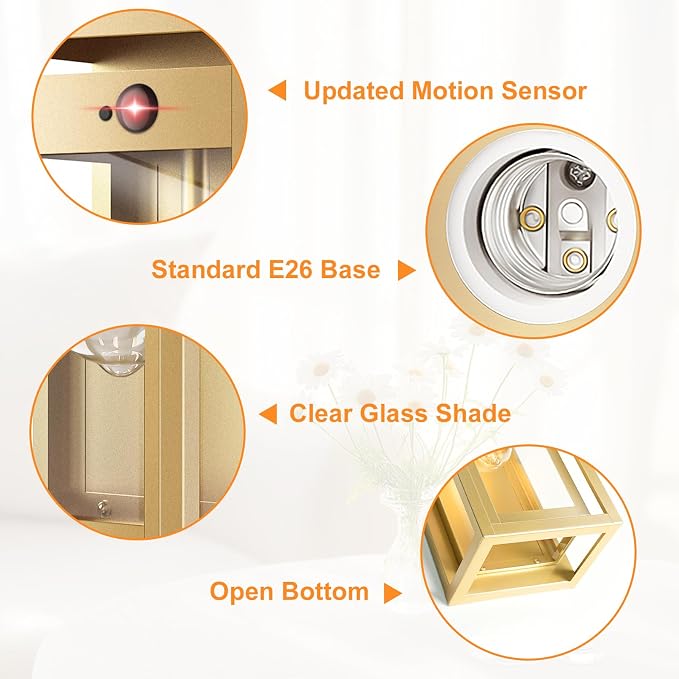 15" Motion Sensor Outdoor Wall Lights, Outdoor Sconces, 2 Pack | Dusk to Dawn, Large Size, Anti-Rust, Waterproof, Easy Installation, Gold Modern Exterior Lighting Fixtures for House Porch