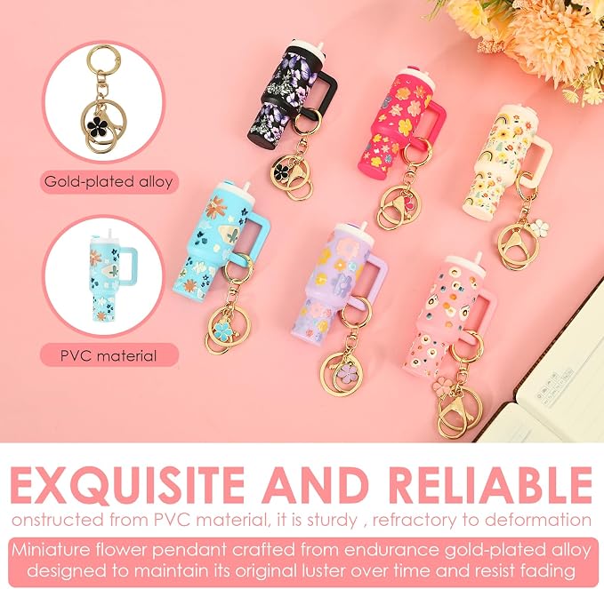 16PCS Mini Tumbler Keychain Accessories for Stanley Cup Cute Chapstick Holder Key Chain Charms for Women Men Girls