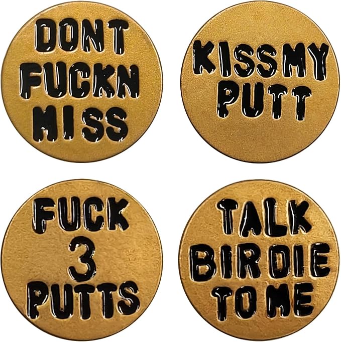 Funny Golf Ball Marker, for Men Adult Humor Novelty Golf Ball Markers with Funny Words, Unique Golf Gag Gifts for Men or Womsen Golfer, 4pcs Brown