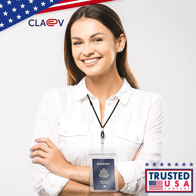 Claev Fast Seal Vertical 4x6 Passport & Card Holders (4x6 Extra Large (XXL), 50 Pack), Clear Waterproof ID Plastic Name Card Badge Holders for Travel, Conferences, Conventions | Bulk clear waterproof ID badge holders, fits 4 x 6 insert cards with fast ...