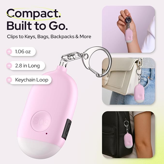 Weten Rechargeable Personal Alarm Keychain - 130dB Siren & LED Light - 2 Pack Personal Safety Alert for Women to Carry - Panic Button Alarm for Security - Rape Whistle for Self Defense (Black&Pink)