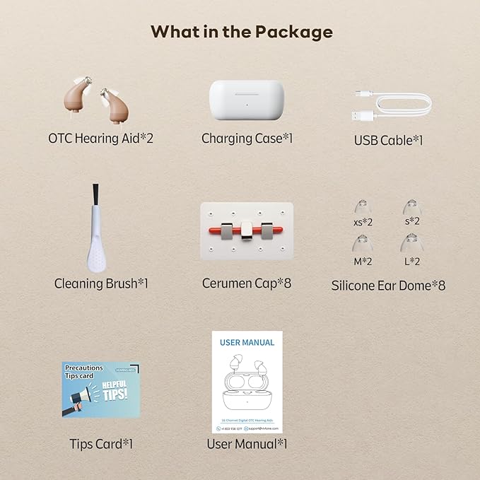 Vivtone Supermini Hearing Aids (Not Amplifiers), Rechargeable Digital Hearing Devices with 16-Channel Sound Processing for Superior Sound Quality, Auto-On/Off, Pair