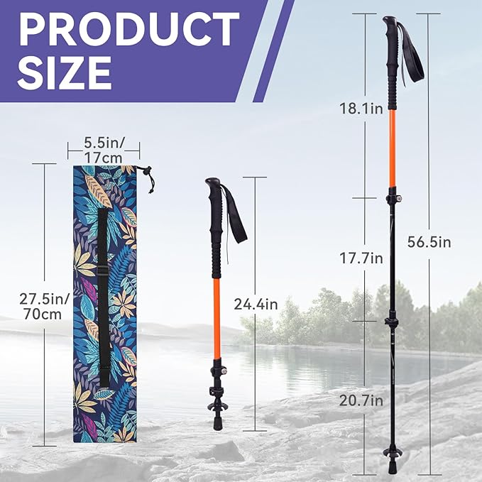 FAMJOAL Telescopic Travel Hiking Trekking Poles, Collapsible Walking Stick with Quick Lock System & Anti-Shock, Ultralight Adjustable Aluminum Hiking Poles with Portable Bag for Adults & Seniors