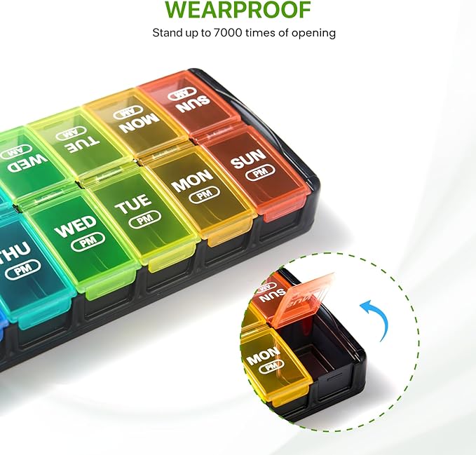 Sukuos Weekly Pill Organizer 7 Day 2 Times a Day, Quick Fill Daily Pill Box (AM PM), Arthritis Friendly Extra Large Pill Cases for Vitamin/Fish Oil/Supplements