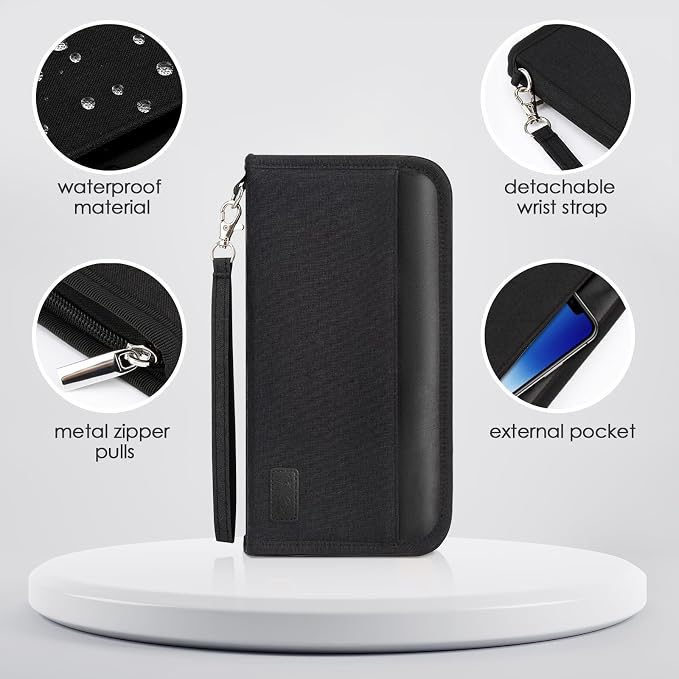Passport Holder Family, RFID Blocking Travel Passport Wallet for 4-6 Women Men, Waterproof Travel Document Organizer Credit Cards Case, Portable Passport Bag with Zipper Pocket (Black)