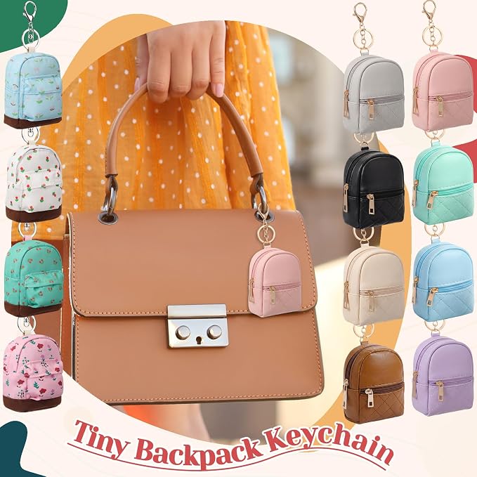 Hsei 16 Pcs Mini Backpack Keychain Coin Purse Tiny Key Chain Cute Cosmetic Bag Change Pouch Wallets Mini Gifts for Women Multi Pocket Card Holder Small Items Cable Organizer Zipper Pouch (Color Mix)