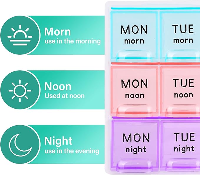 Large Weekly Pill Organizer 3 Times A Day,Travel Pill Cases ，Moisture-Proof 7 Day Pill Contaner, Portable for Pills Vitamin Fish Oil Supplements,Medicine Organizer（2Pack）