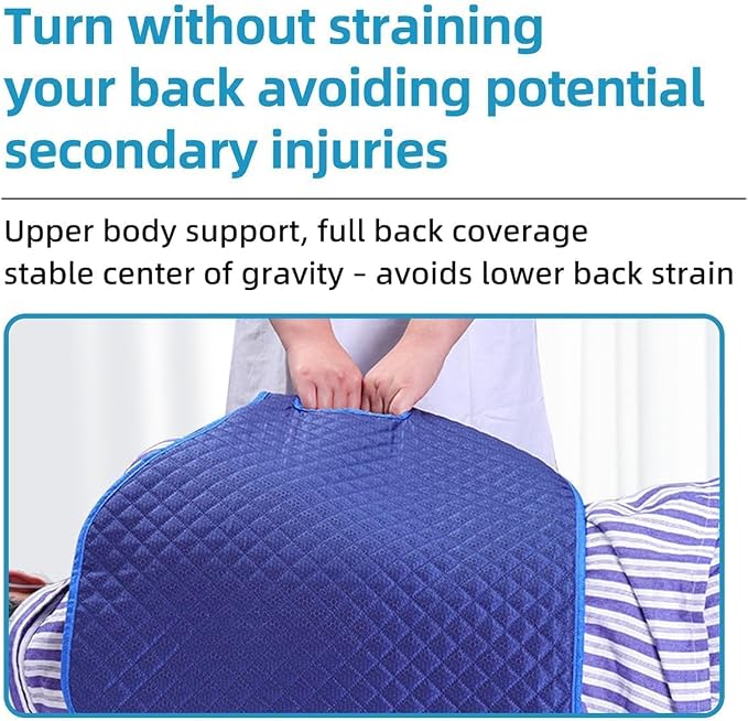 Turning Pad for Bedridden Elderly – Prevent Bedsores & Relieve Caregiver Back Strain, 1-Person Operation Positioning Bed Pad with Handles & Side-Fixation Straps