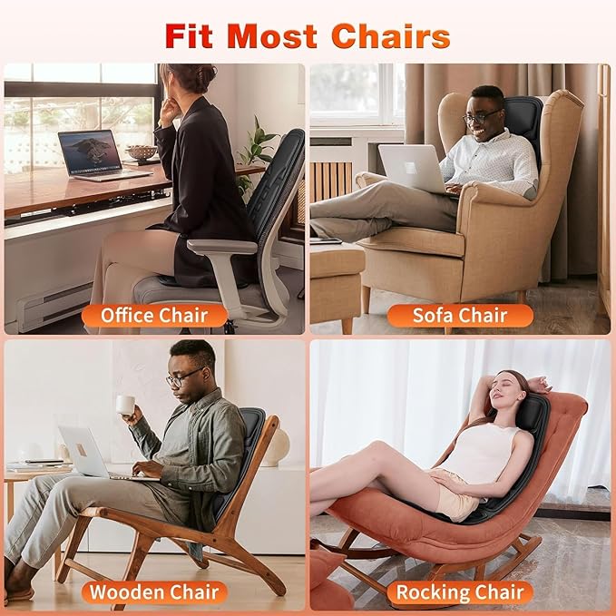 SLOTHMORE Back Massager for Chair with Heat, Chair Massager Pad for Recliner with 8 Vibration, Seat Cushion for Seniors, Office Workers & Family, Fatigue & Pain Relief in Office, Home & Travel