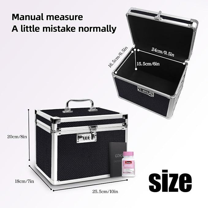 Medication Combination Lock Boxes with Code for Personal Items, Medicine Lockbox for Documents 10 x 7.25 x 7.75 Inches Black