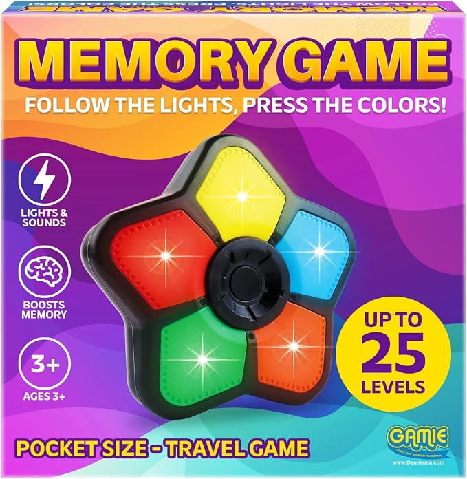 Gamie Classic Mini Electronic Memory Game, Handheld Brain Games for Kids and Adults, Travel Toy, Ages 4-12, 1 Piece